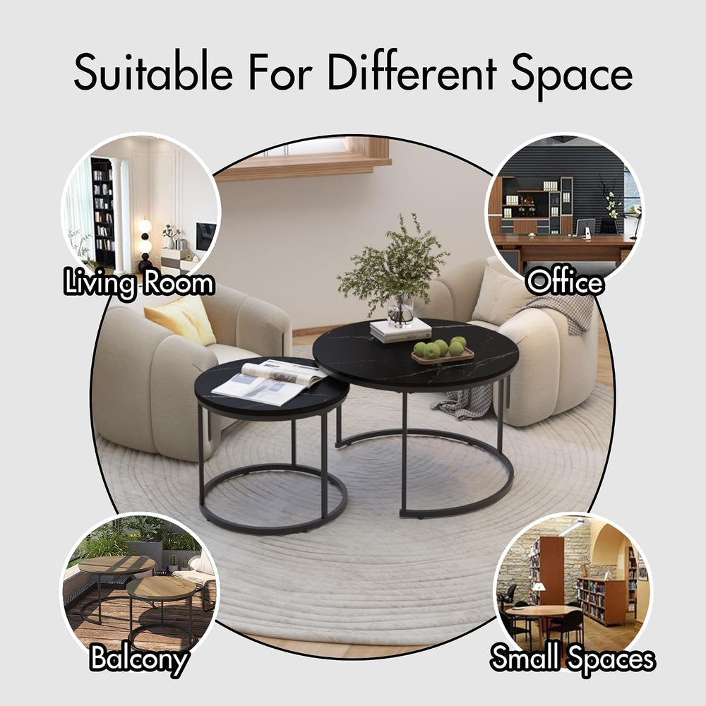 Nesting Coffee Table Set of 2 Round Side Tables, 27.6 Inch Marble Top Coffee ...