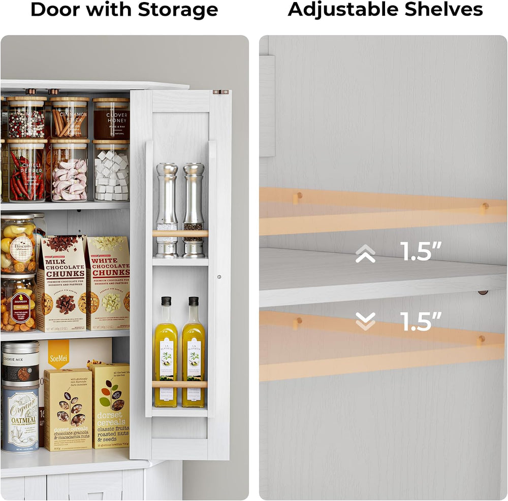 IRONCK Corner Cabinet, 72" Farmhouse Pantry Storage Cabinet, White | 6 T...