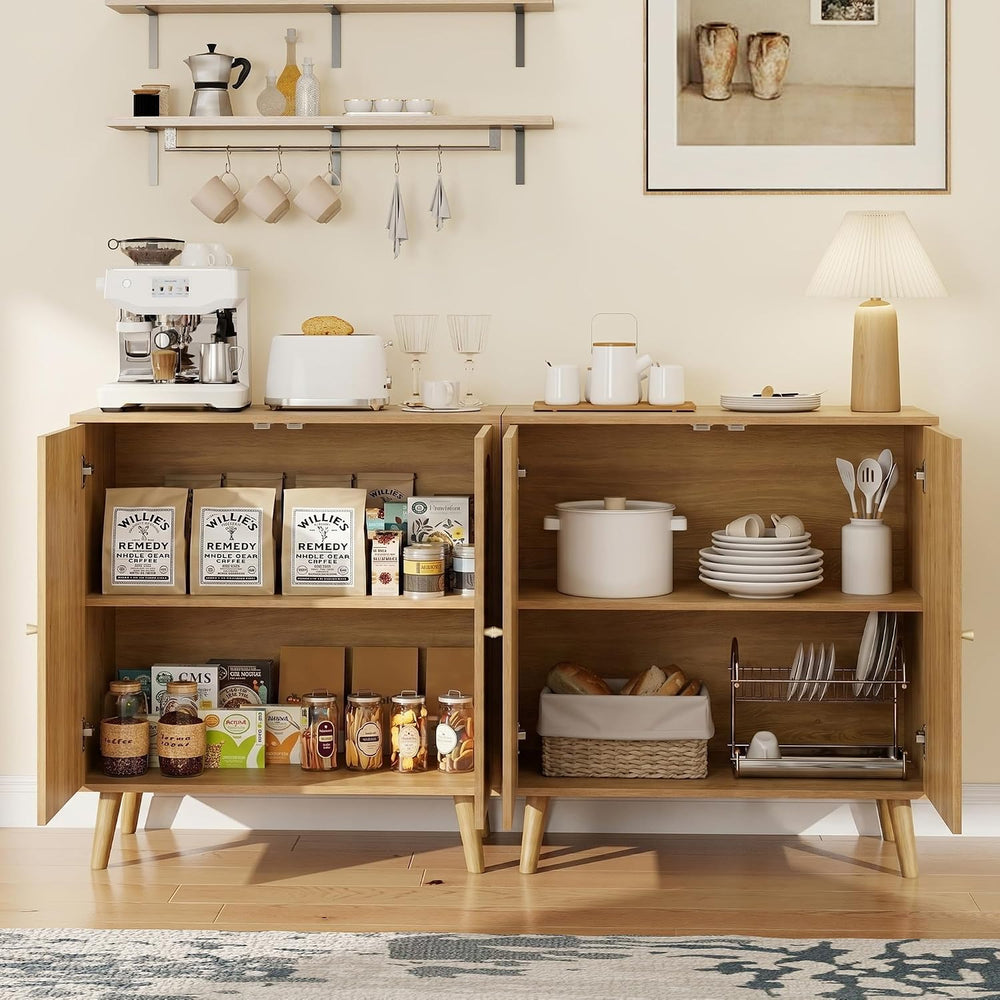 31.5" Accent Storage Cabinet, Arched Fluted 2-Door Sideboard (Natural)