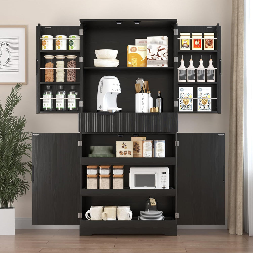 Spaco 72" Fluted Kitchen Pantry Cabinet,Modern Cupboard Storage Cabinet ...