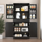 Spaco 72" Fluted Kitchen Pantry Cabinet,Modern Cupboard Storage Cabinet with 3 Keyboard Drawers & 6 Adjustable Door Shelves,Freestanding Kitchen Hutch for Living Room,Dining Room. (Black)