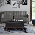 SIMPLIHOME Owen 36 inch Wide Mid Century Modern Square Coffee Table Storage Ottoman in Midnight Black Vegan Faux Leather, Assembled, For the Living Room, Entryway and Family Room