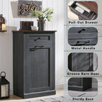Tilt Out Trash Can Cabinet, 10 Gallon Farmhouse Laundry Hamper Cabinet with Drawer, Hidden Wooden Trash Garbage Can Bin with Storage Basket for Kitchen, Living Room (Dark Grey)
