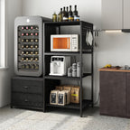 Mini Fridge Stand with Adjustable Shelf, Power Outlet & Storage, Kitchen Organizer for Microwave, Coffee Bar, Dorm, Office (Black)