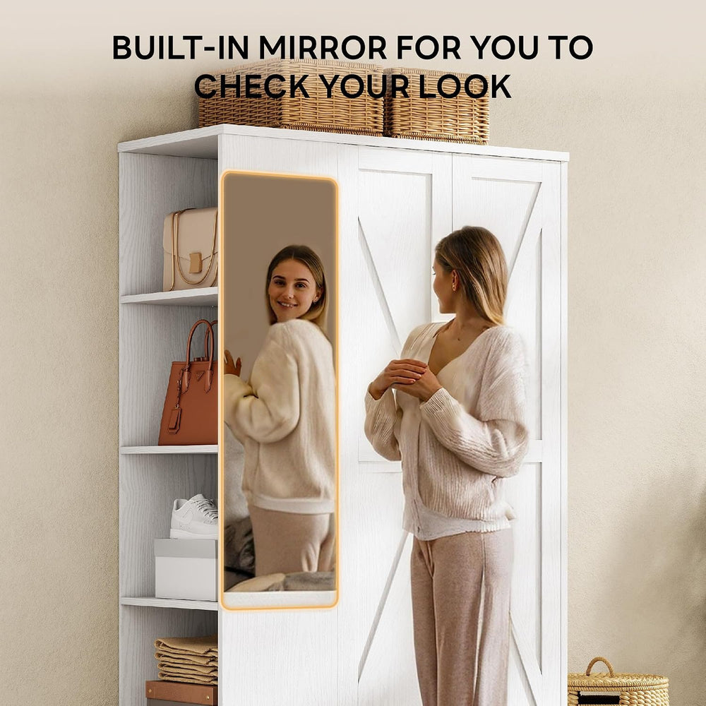 LIKIMIO Armoire Wardrobe Closet 70 Inches, Large Storage with Mirror, 2 Doors...