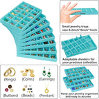 12 Pack Stackable Velvet Jewelry Organizer Trays for Drawers Earring Organizer Inserts Necklace Storage Ring Bracelet Display Case, 216 Grids, Blue