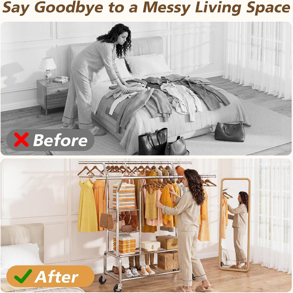 Heavy Duty Clothes Rack with Wheels for Hanging Clothing