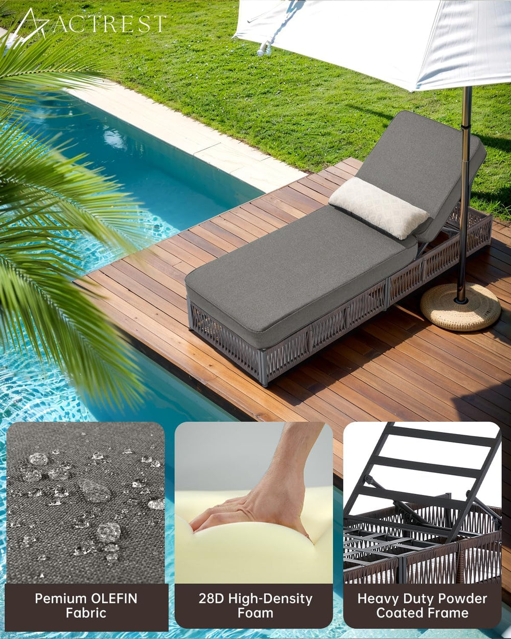 Luxury Outdoor Chaise Lounges with 5 Inch Thickened Cushions - Set of 2 High ...