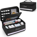 Damero Locking Pill Bottle Organizer with Inner Dividers, Medicine Storage and Organizer Bag Combination Lock for Medicine, Vitamins and Medical Supplies, Black