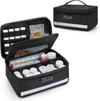 Damero Locking Pill Bottle Organizer with Inner Dividers, Medicine Storage and Organizer Bag Combination Lock for Medicine, Vitamins and Medical Supplies, Black