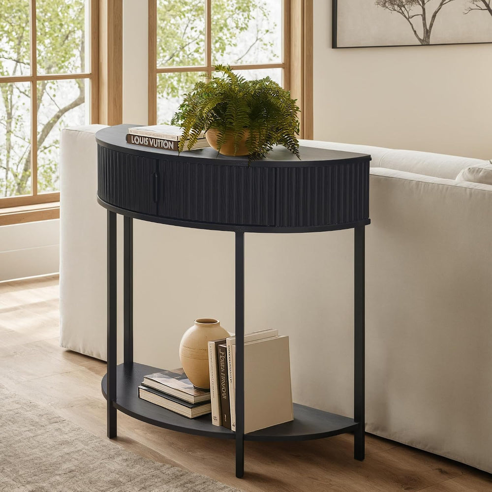 unipaws Half Moon Console Table with Drawer Storage, Narrow Entryway Table | ...
