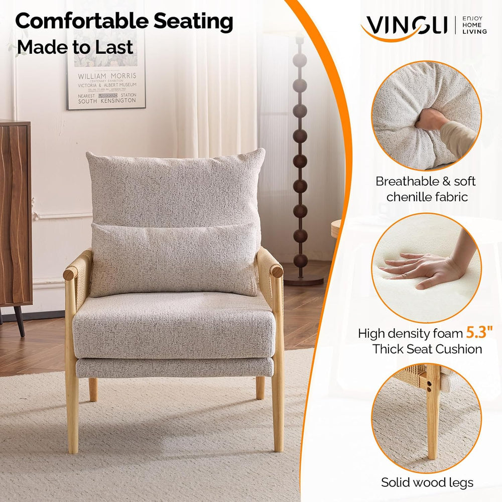 VINGLI Boho Braid Accent Armchairs Set of 2,Mid-Century Modern Chiars with So...