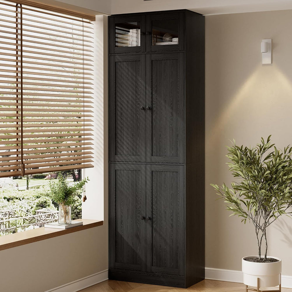 TUSY 85.5" Modern Tall Bookcase with Glass Doors, 7-Tier Wood Bookshelf ...