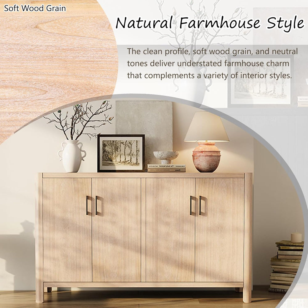 VilroCaz Farmhouse Wood 4-Door Cabinet Sideboard with Smooth Rounded Corners,...