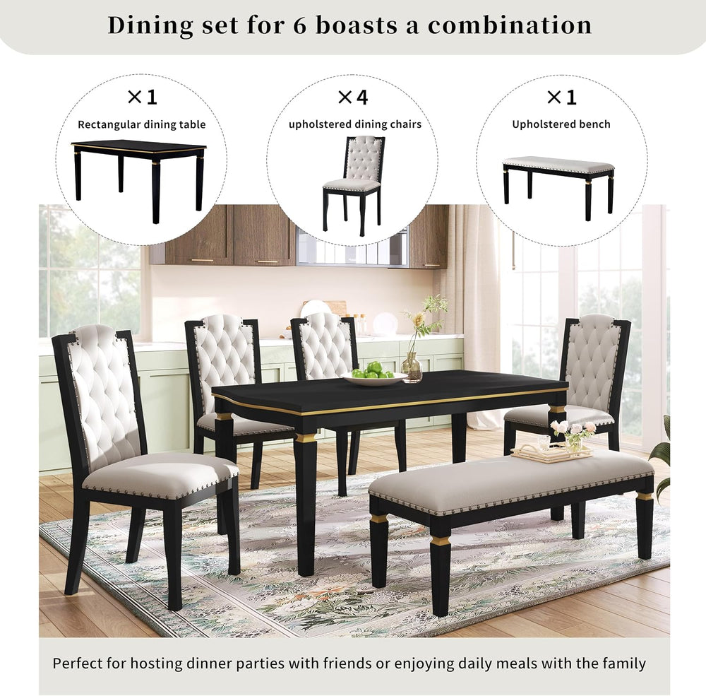 Harper & Bright Designs 6-Piece Kitchen Dining Table Chairs Set, 60"...