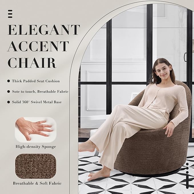 COLAMY Modern Swivel Accent Chair with Hidden Storage, 360° Barrel Swivel Chair, Small Swivel Armchair for Living Room/Bedroom, Brown