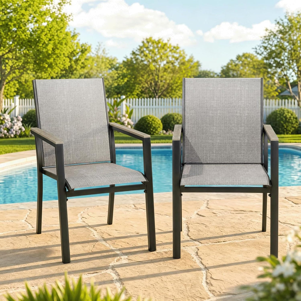 MEOOEM Highback Outdoor Chairs Set of 2, Comfortable Wide Deep Seat Grey Pati...