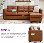TYBOATLE Brown Sofa Couch Sectional Couches for Living Room, Comfy Faux Leather Modular Convertible L Shaped Sofas with USB & Ottoman, Leather Sectional with Side Pockets for RV Apartment Office