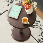 Pedestal Side Table, Small Round Side Table for Small Spaces, Drink Table with 100% Solid Wood Leg, Round Coffee End Table for Living Room, Bedroom, Corners, and Office (Poplar Wood, Walnut)