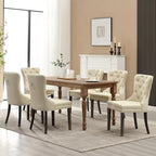 KCC Faux Leather Dining Chairs Set of 4, Upholstered High-end Tufted Dining Room Chair with Nailhead Back Ring Pull Trim Solid Wood Legs, Contemporary Nikki Collection Modern Style for Kitchen, Beige