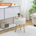 Vanity Stool, Teddy Velvet Ottoman Foot Stool, Dressing Table Seat with Metal Leg Vanity Chair for Bedroom, Living Room, Entryway, Offices