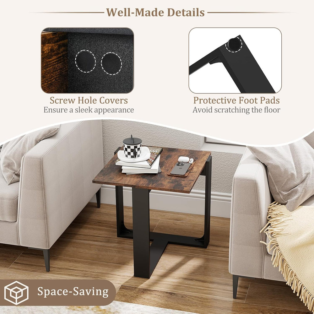 Giantex Industrial End Table Set of 2, Square Bedside Night Stand w/T-Shape M...