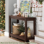 Besiost Small Farmhouse Wood Entryway Table Narrow Console Table with Storage Behind Couch Sofa Table with Shelves Entry Way Tables with Open Storage, Easy Assembly, 32" Black Walnut