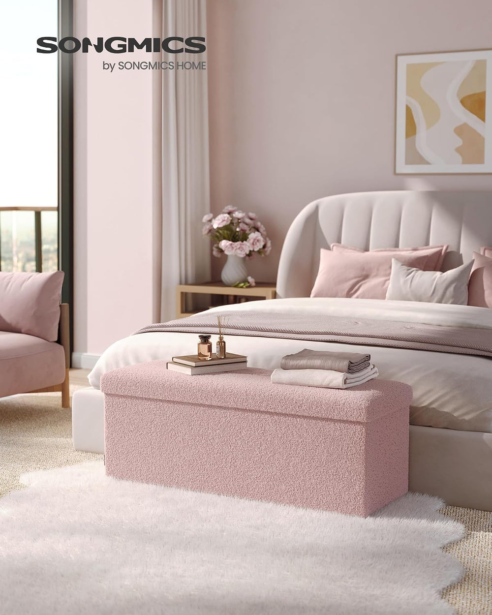 SONGMICS Large Folding Storage Ottoman Bench, 15 x 43 x 15 Inches | Foot Rest...