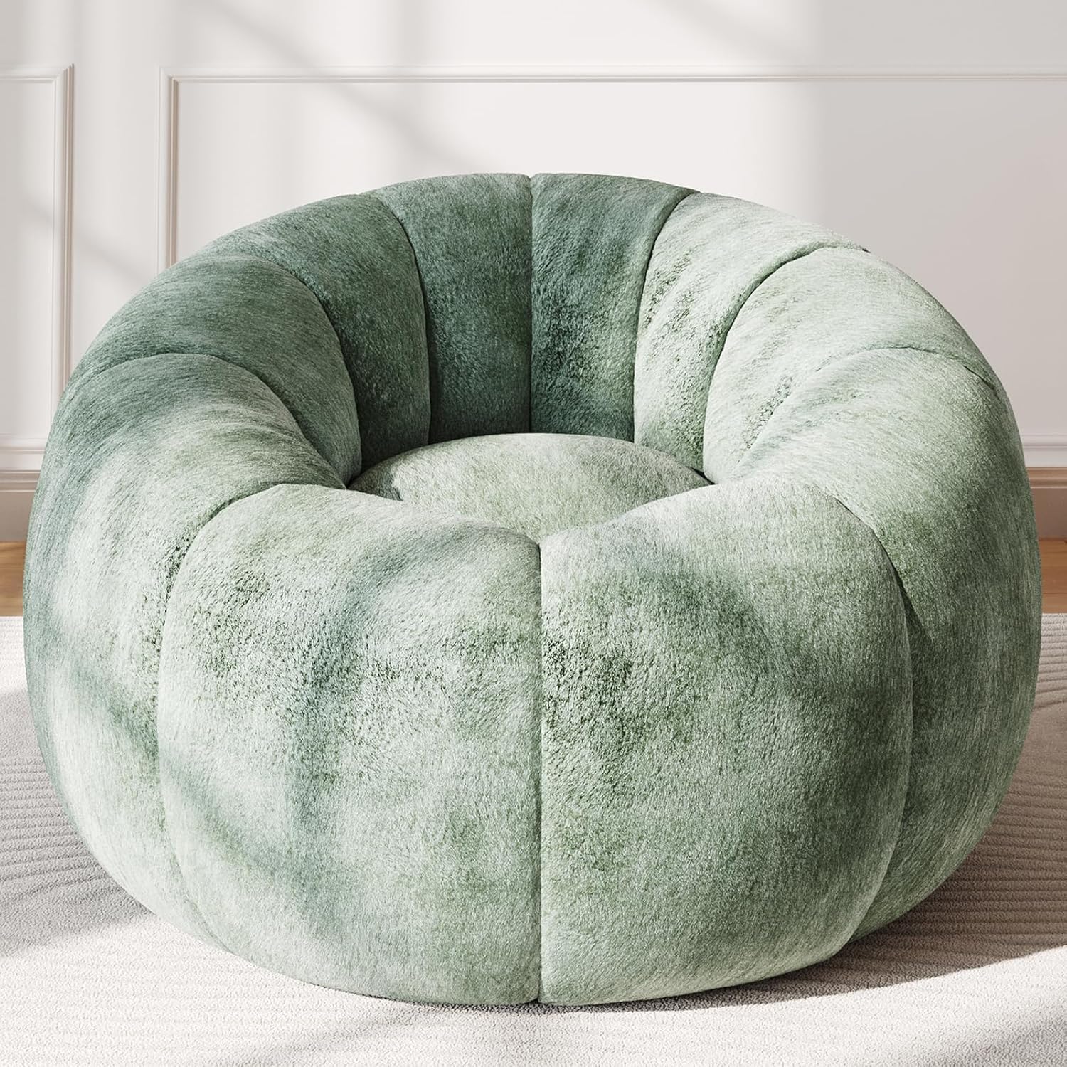 WHGBJA Pumpkin Bean Bag Chair for Adults/Teens with Filler Memory Foam, 5FT Comfy Big Bean Bag Sofa for Gaming, Reading, Relaxing in Living Room, Bedroom (Green)