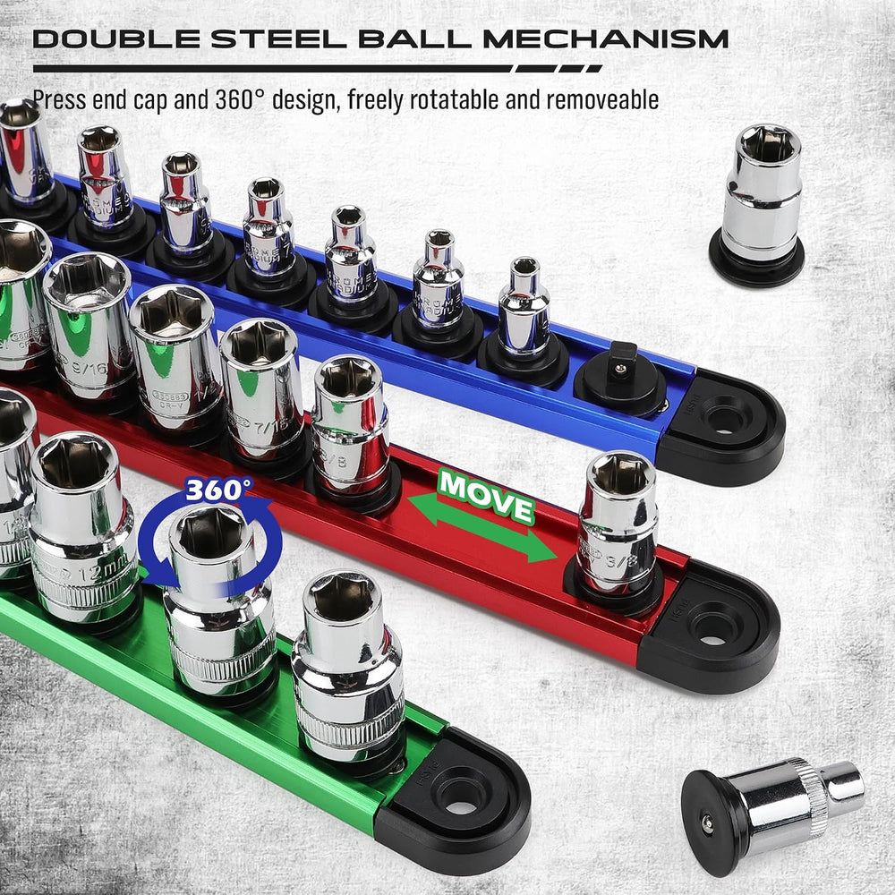 Magnetic Socket Holder Organizer Set: 9-Piece Detachable 1/4, 3/8, 1/2 Socket...