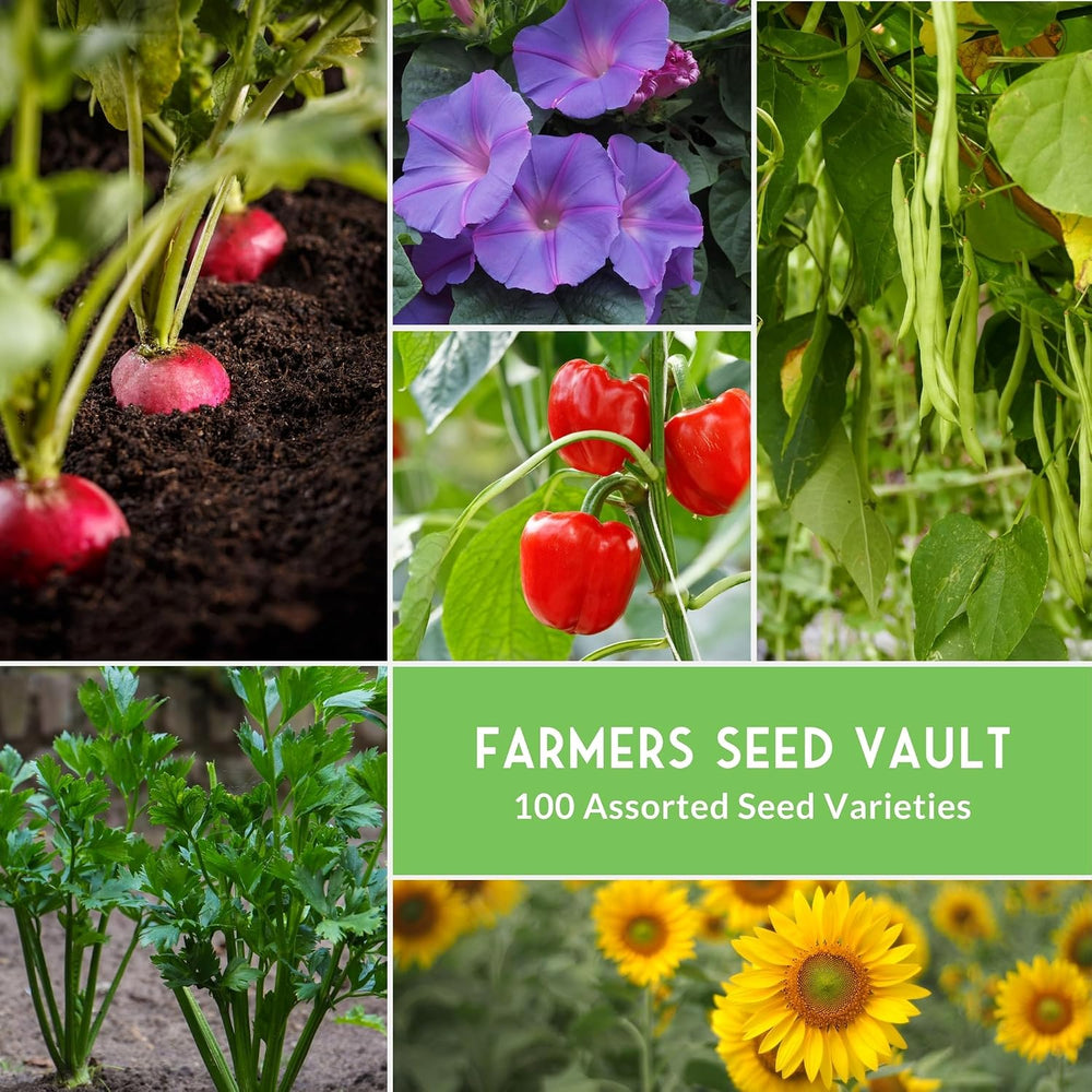 Farmer Seed Vault – 100 Packs of Seed for Heirloom Vegetable Gardens