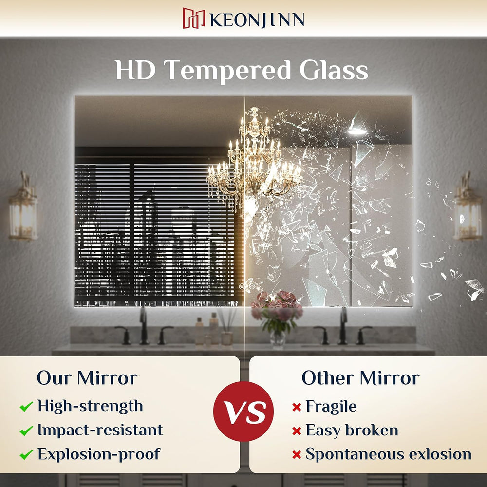 Keonjinn 30" x 36" Backlit Mirror, 3-Color LED Bathroom Mirror with...