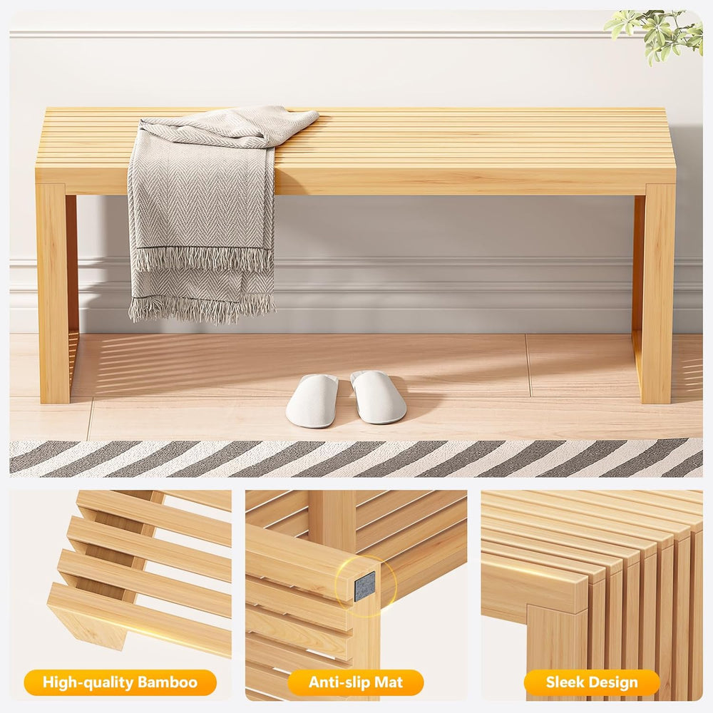 Bamboo Dining Bench, 35-inch Sleek Design Entryway Shoe Rack Bench, Indoor Ki...