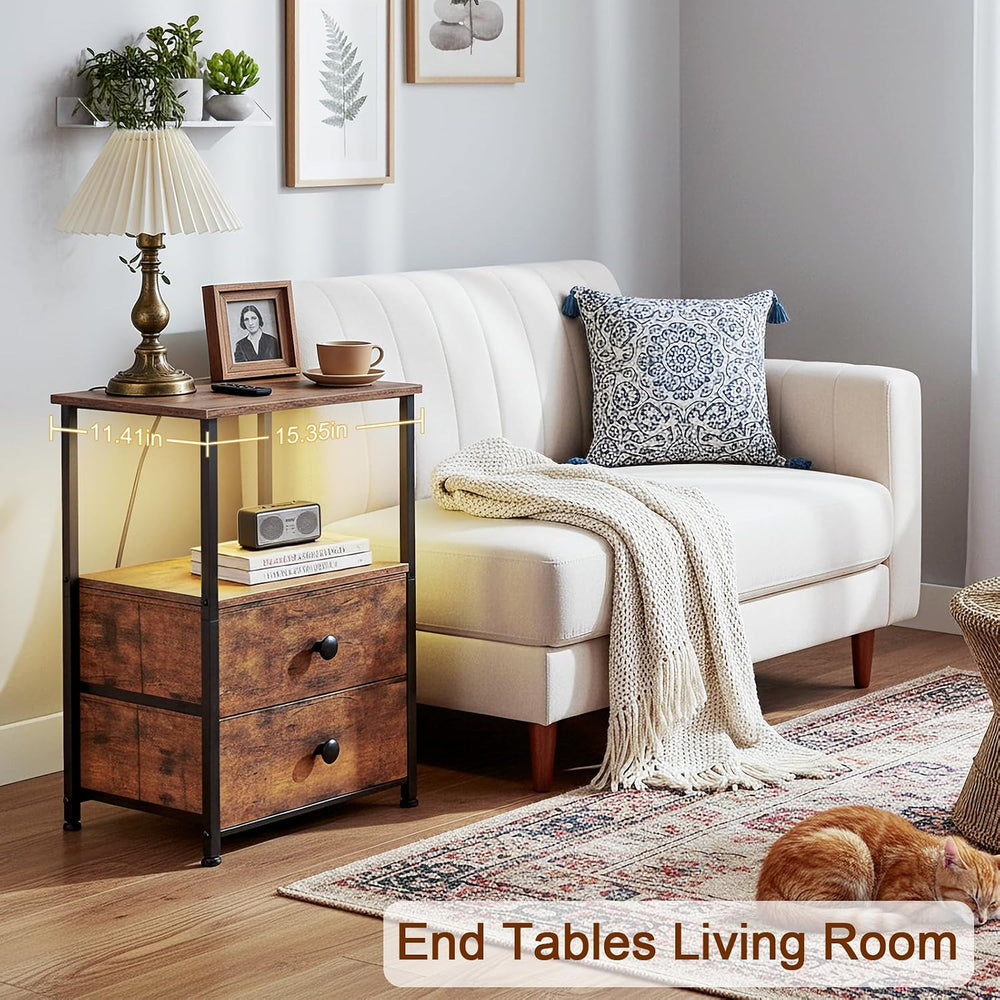 LOAKEKEL Nightstands Set of 2, LED Night Stand with Charging Station | Bedsid...