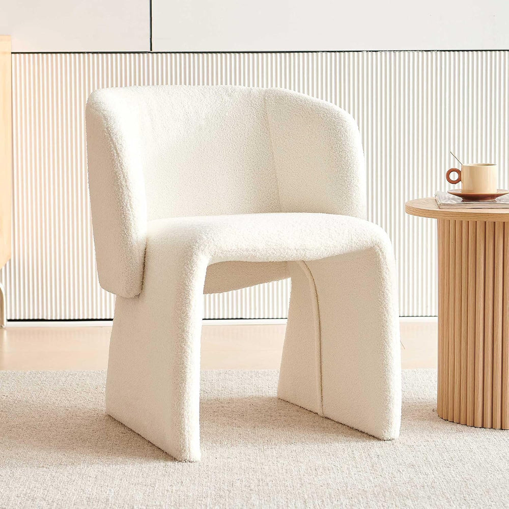 Homedot Modern Dining Chair Upholstered Off White Teddy Velvet Barrel Home Ki...