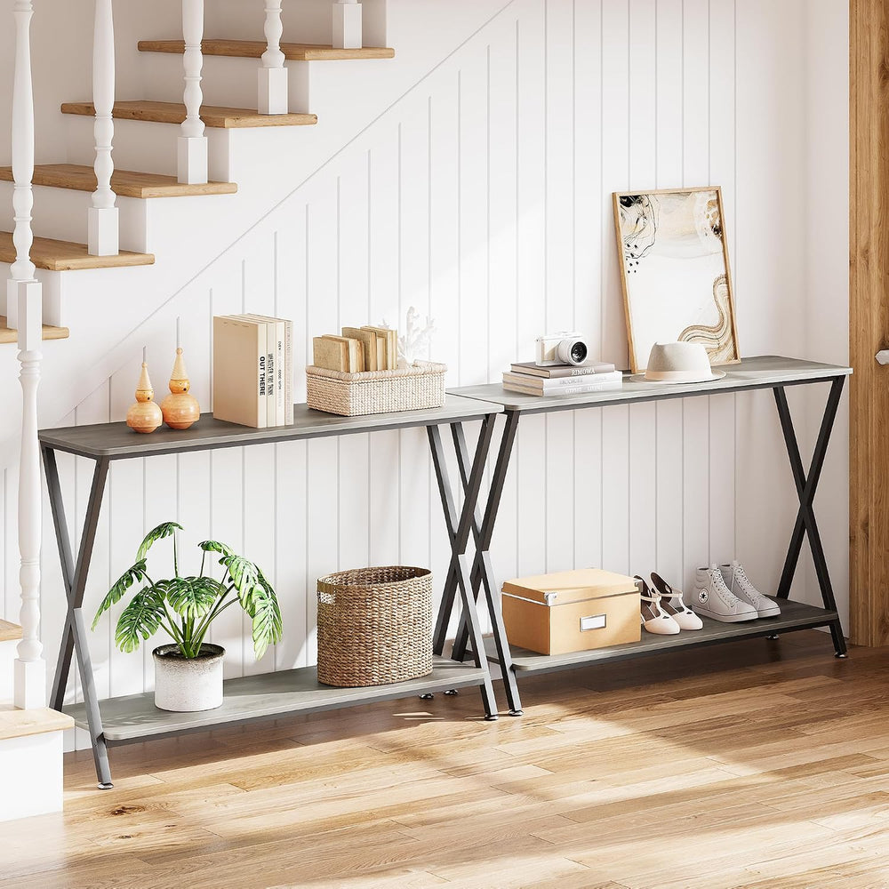 41.3” Narrow Console Table with 2-Tier Open Shelves, Farmhouse Sofa Table for...