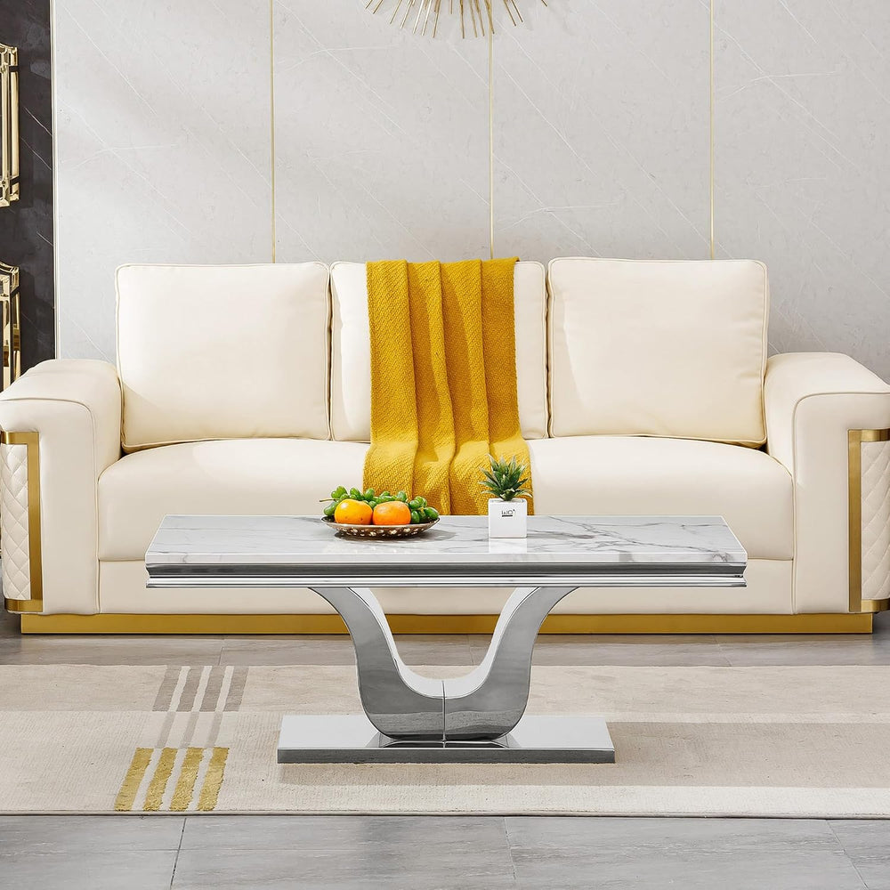 Modern Elegant 2-Piece Living Room Table Set with Faux Marble Top | Includes ...
