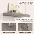 RICHFOCUS 24Inch Floating Shelves for Wall 2 Pack Shelves for Bedroom|Kitchen|Bathroom Wall Mounted Rustic Wood Floating Shelf with Invisible Brackets for Books|Storage|Decor, Grey
