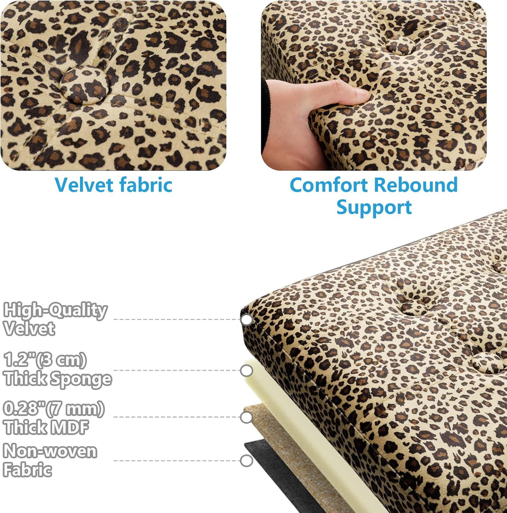 AmasSmile Storage Ottoman Folding Foot Rest Stool with Side Pocket, 17 inch V...