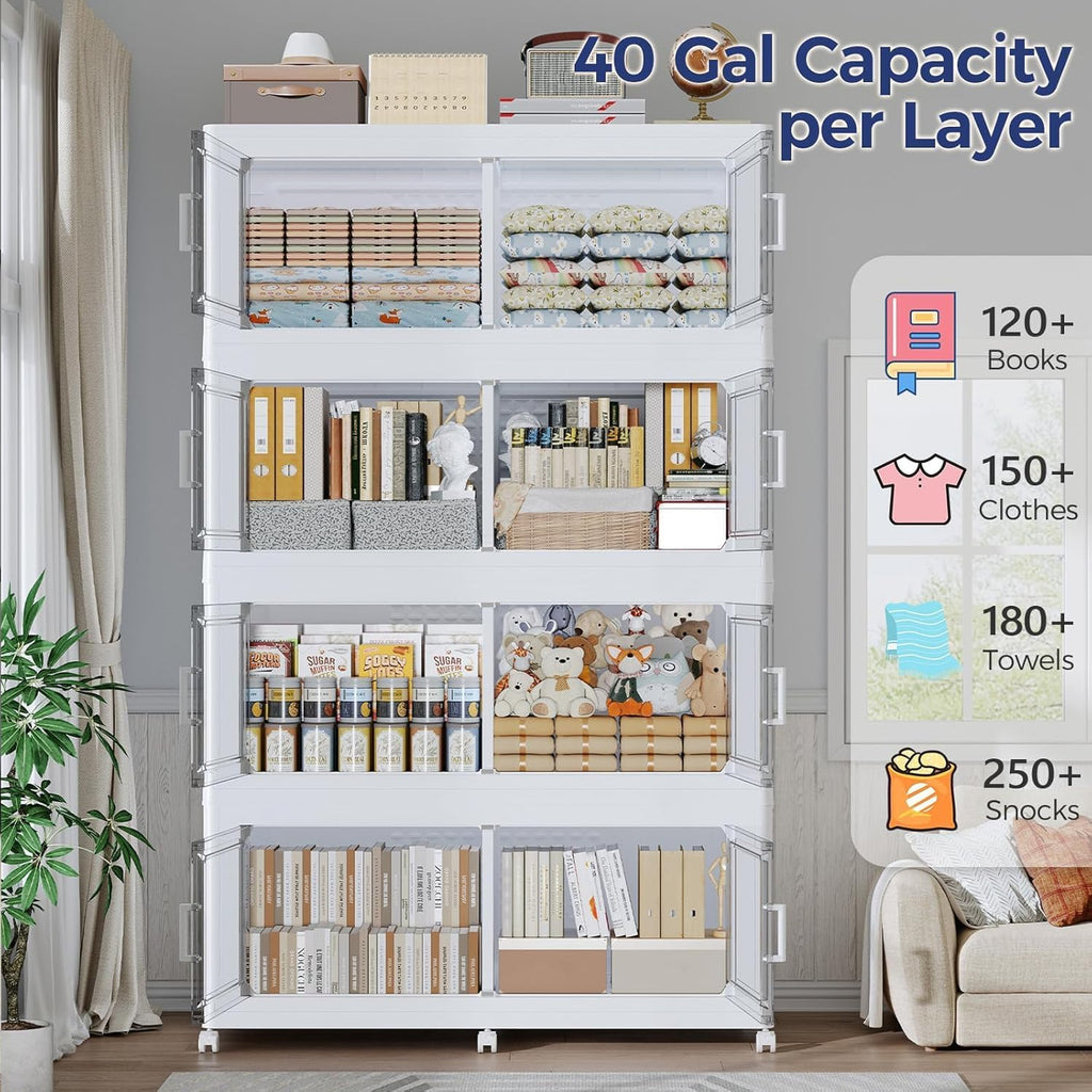 150GAL Extra Large Storage Bins with Lid, 600Qt Stackable Closet Organizers and Drawers, Collapsible Storage Bins with Wheels, Folding Containers for Home, Kitchen Office, 3Pack White