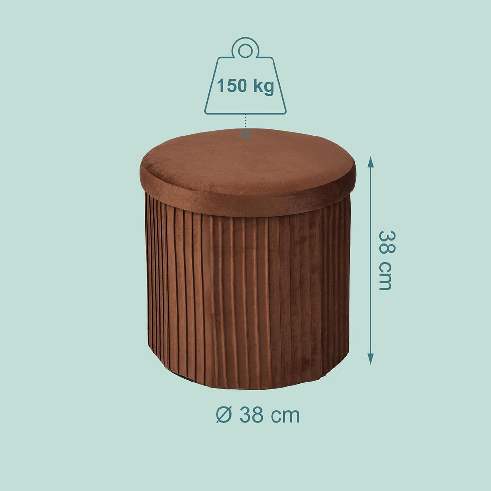 Relaxdays Velvet Stool with Storage Space, Padded, Foldable, H x D: 38 x 38 c...