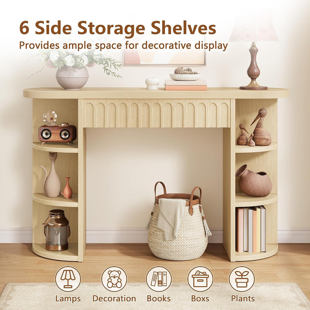 Hoctieon Fluted Console Table with Storage, Entryway Table with Side Storage ...