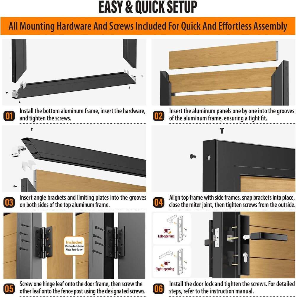 3x4 FT (34.8"x47.8") Aluminum Fence Gate Kit, Heavy-Duty Wood Grain...
