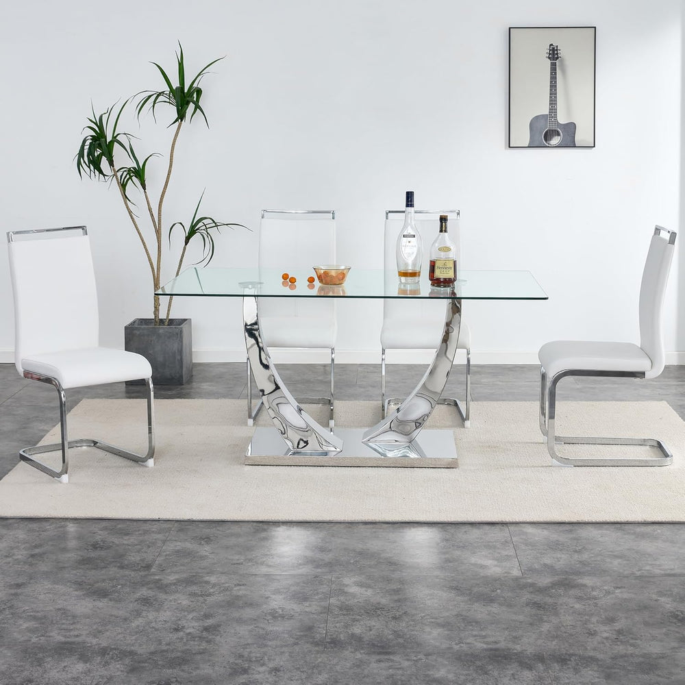 Modern Silver Dining Table, 63" Dining Room Table for 4-6 with Heavy Dut...