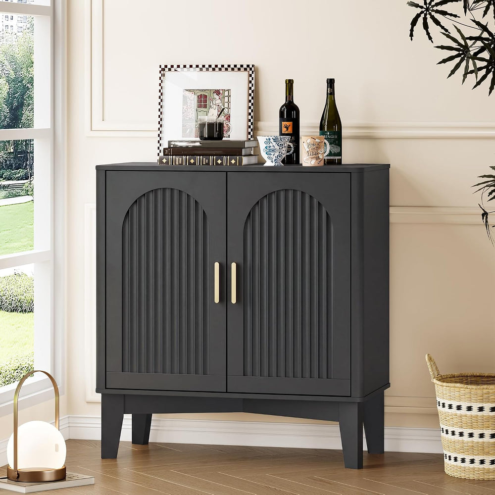 BORNOON Fluted Storage Cabinet with Doors and Adjustable Shelf Sideboard