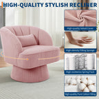 Modern 360° Swivel Barrel Accent Chair, Velvet Upholstered Armchair with Striped Backrest & Plush Cushion, Comfy Round Lounge Chair for Living Room Bedroom, Pink