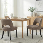 keoni Wooden Dining Chairs Set of 2, Mid Century Modern Upholstered Dining Room Chairs with Black Wood Legs, Fabric Farmhouse Kitchen Chairs with Foot Pegs for Dining Room, Brown