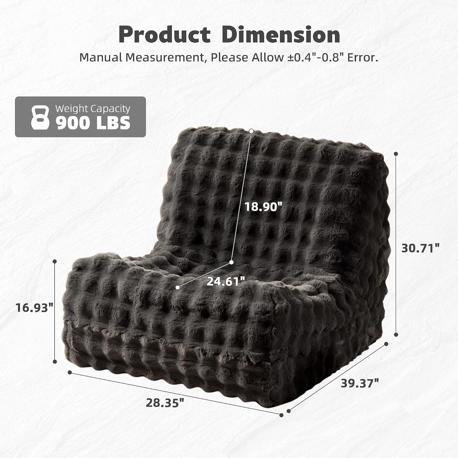CAODOC Bean Bag Chair for Adults, Giant Oversized Fluffy Bean Bag for Fireside, Big Bean Bag Lounger Floor Chair for Home, Apartment, Gaming Venue, Dorm, Dark Gray
