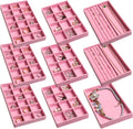 Frebeauty Jewelry Organizer Tray,Stackable Velvet Jewelry Trays,Drawer Inserts Earring Organizer For Women Jewelry Storage Display Case for Rings Stud Necklaces,8.3 x 4.9 x 1 Inches (Pink)