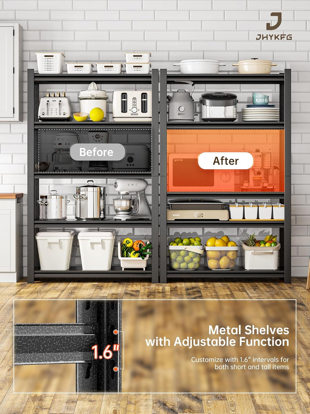 JHYKHG 48" W Storage Shelves,5-Tier Heavy Duty Garage Shelving,Adjustable Shelving Unit,Metal Shelf,Boltless Assembly Rack for Warehouse,Shed,3,000 lb Load,20 x 59 x 72 Inches,Black
